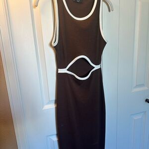 Vici Brown Midi Dress with White trim